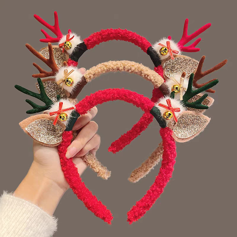 Reindeer Antlers Headband - Рождественский ободок для волос с плюшевыми